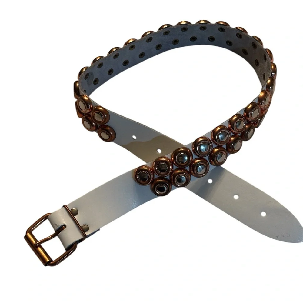 ATTAQUE 80s Vintage Metal & Leather Belt White copper size large Australia